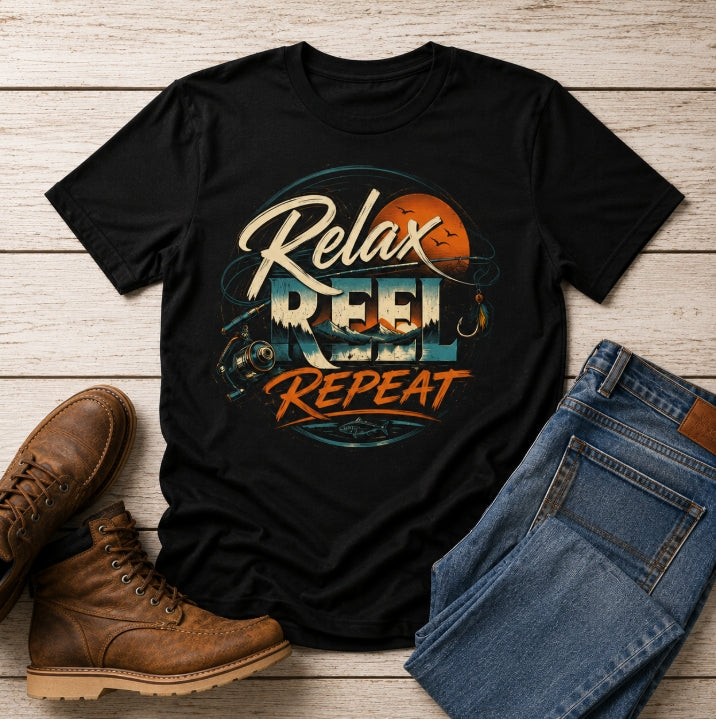 Relax, Reel, Repeat Fishing Graphic Tee