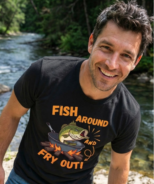 Fish Around and Fry Out Graphic Fishing T-Shirt