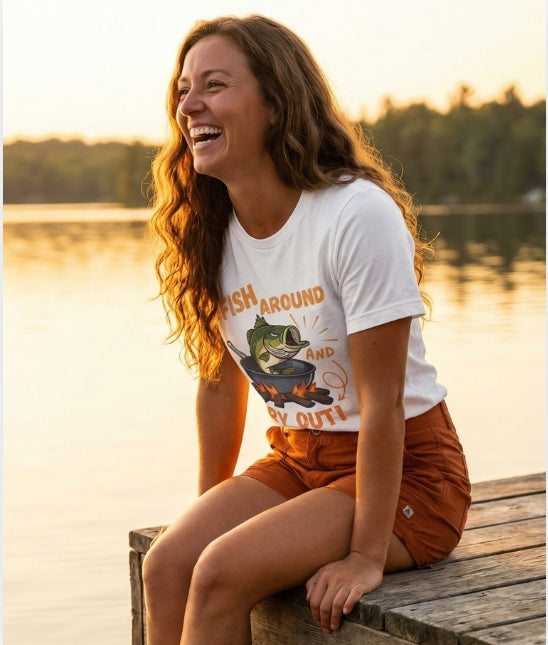 Fish Around and Fry Out Graphic Fishing T-Shirt