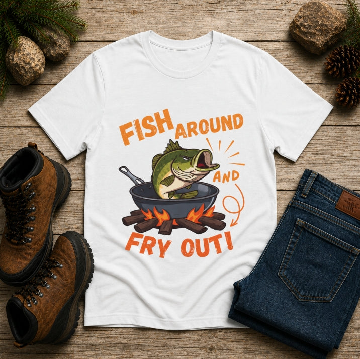 Fish Around and Fry Out Graphic Fishing T-Shirt