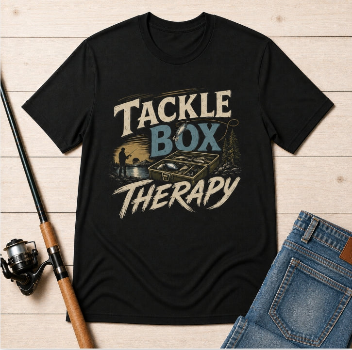 Tackle Box Therapy – Fishing Graphic T-Shirt